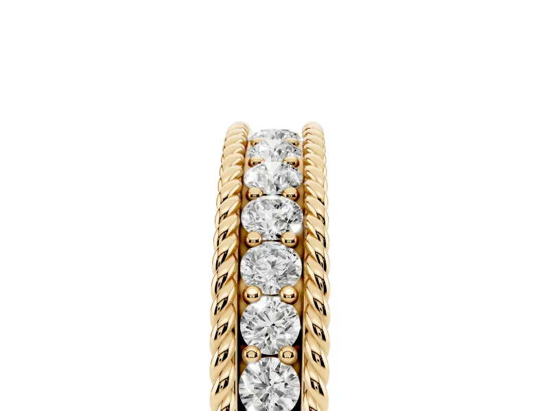 Round Diamond Channel Band Set in Yellow gold with Milgrain Edges