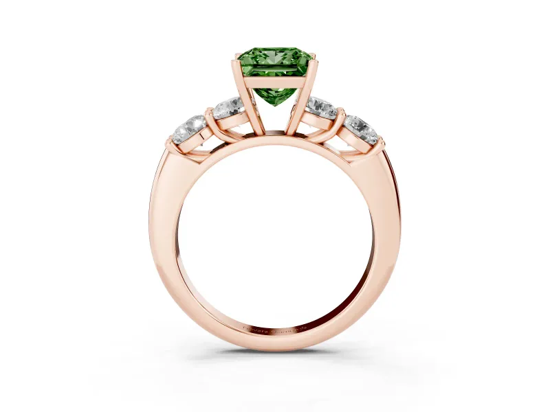 Princess Cut Five Stone Engagement Ring Setting for a Fancy Green Lab-Grown Diamond | Prong Set Side Stones | Rose Gold