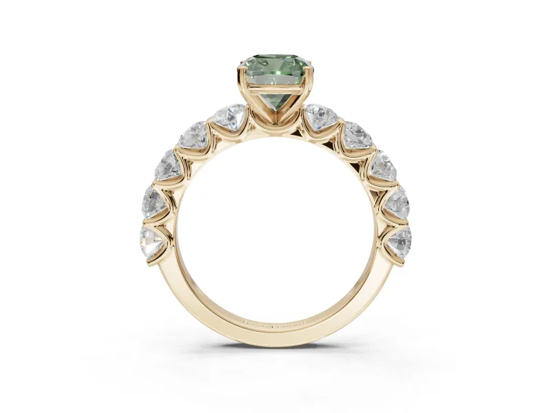 Cushion Cut Engagement Ring Setting for a Fancy Green Lab-Grown Diamond | Yellow Gold - Design NV-24455