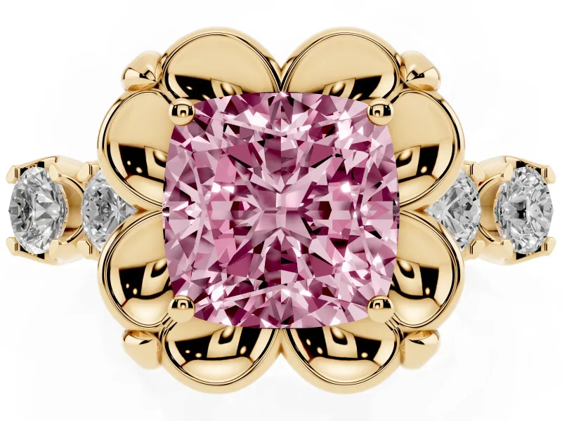 Cushion Cut Floral Engagement Ring Setting for a Fancy Pink Lab-Grown Diamond | Petal Frame | Yellow Gold