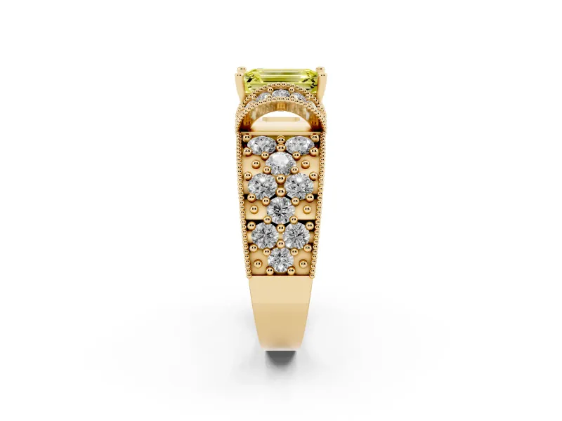 Emerald Cut Vintage Pave Engagement Ring Setting for a Fancy Yellow Lab-Grown Diamond | Milgrain Edges | Yellow Gold