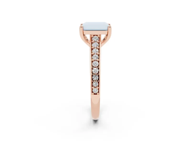 Radiant Cut Graduated Pave Cathedral Solitaire Engagement Ring Setting | Scroll Cut-Outs | Rose Gold