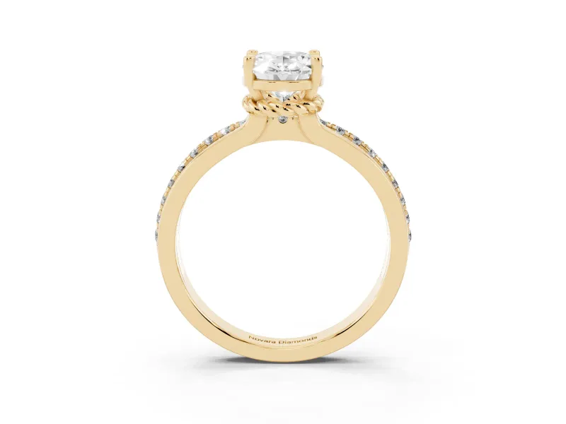 Oval Channel Set Solitaire Engagement Ring Setting | Rope Collar Head | Yellow Gold