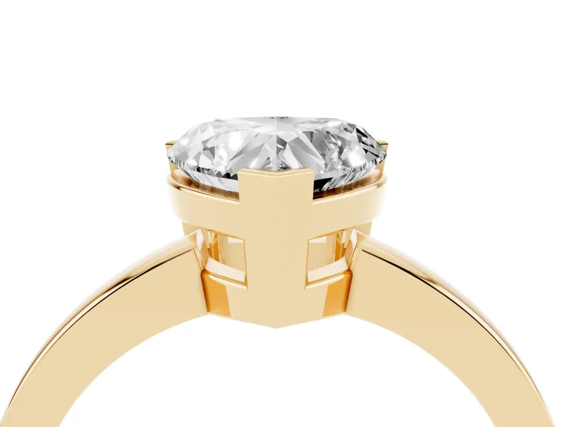 Heart Cut Diamond Solitaire Ring Set in Yellow gold with Prong Head and Smooth Polished Band