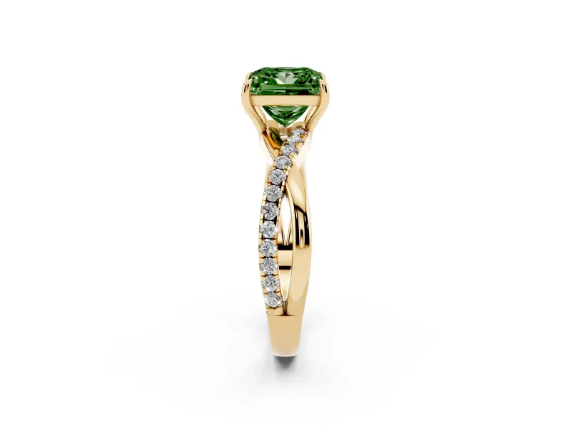 Princess Cut Crossover Engagement Ring Setting for a Fancy Green Lab-Grown Diamond | Yellow Gold