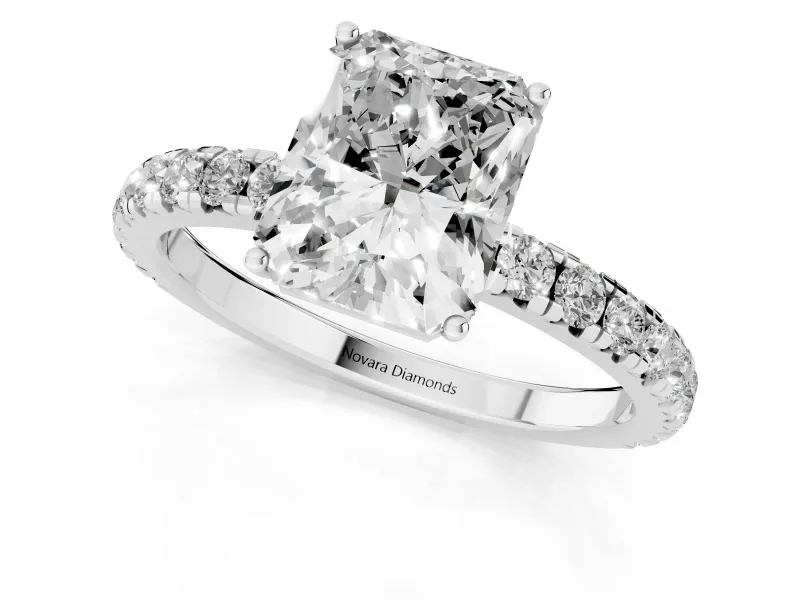 Radiant Cut Pave Engagement Ring Setting | Shared Prong Band | Sterling Silver