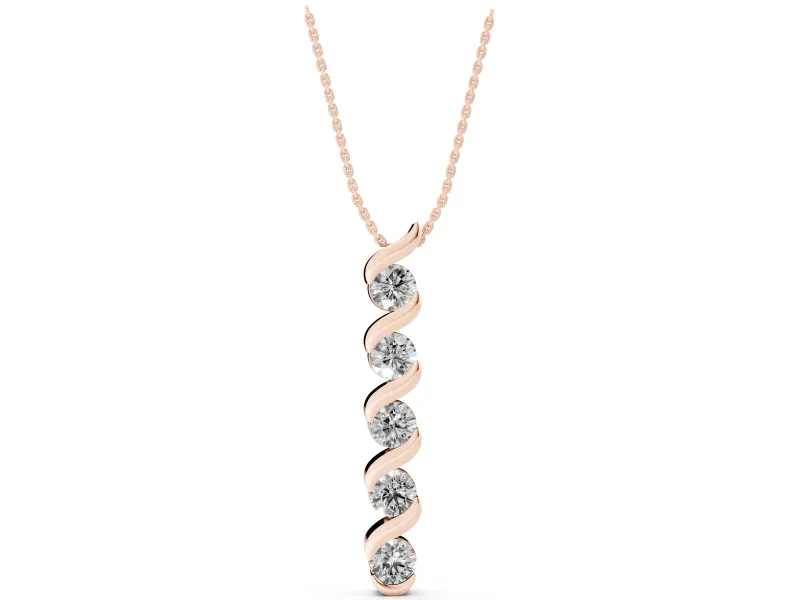 Round Lab-Grown Diamond Twist Spiral Pendant Necklace | Wrapped Ribbon | Rose Gold