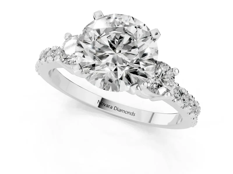 Round Three Stone Pavé Engagement Ring Setting | Round Side Stones | Platinum