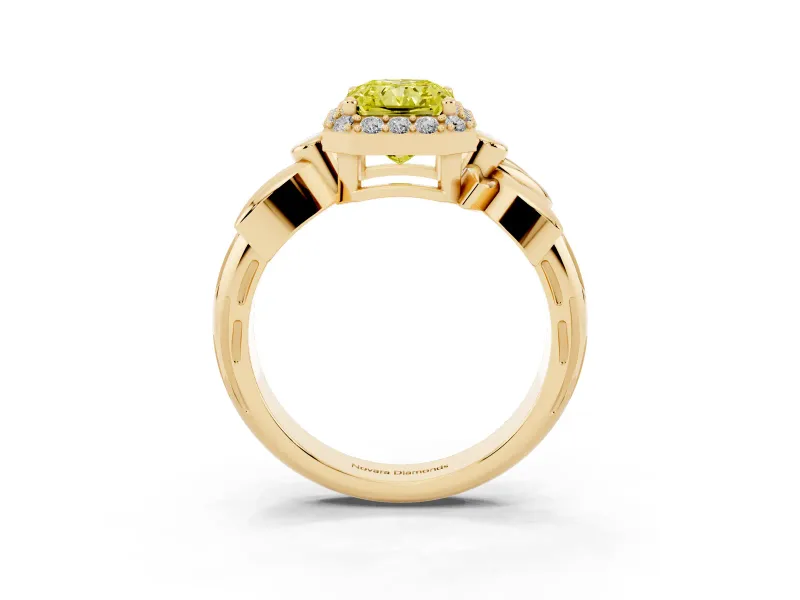 Radiant Cut Floral Halo Engagement Ring Setting for a Fancy Yellow Lab-Grown Diamond | Yellow Gold