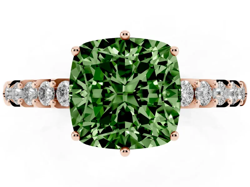 Cushion Cut Engagement Ring Setting for a Fancy Green Lab-Grown Diamond | Rose Gold - Design NV-24649