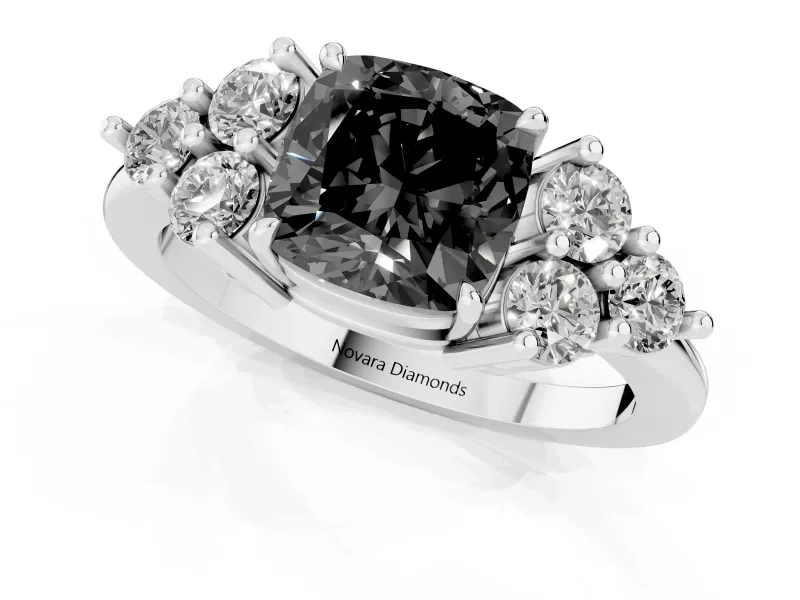 Cushion Cut Cluster Side Stone Engagement Ring Setting for a Black Center | Sterling Silver