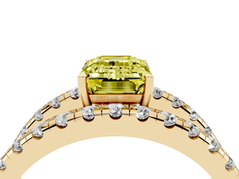 Emerald Cut Split Shank Pavé Engagement Ring Setting for a Fancy Yellow Lab-Grown Diamond | Yellow Gold