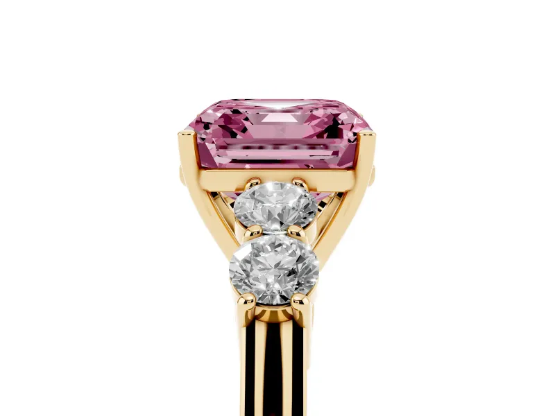 Asscher Cut 5 Stone Engagement Ring Setting for a Fancy Pink Lab-Grown Diamond | Yellow Gold