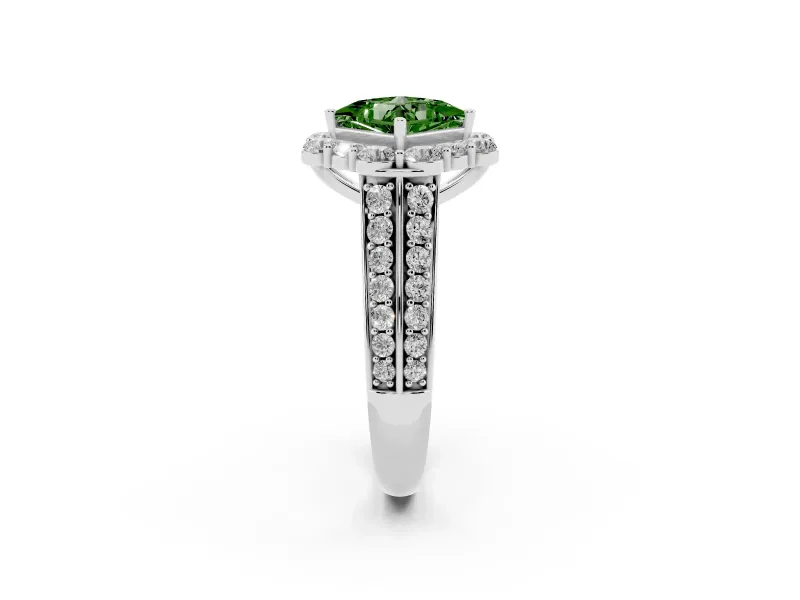 Fancy Green Princess Cut Diamond Halo Engagement Ring Set in Silver with Split Shank and Prong Setting