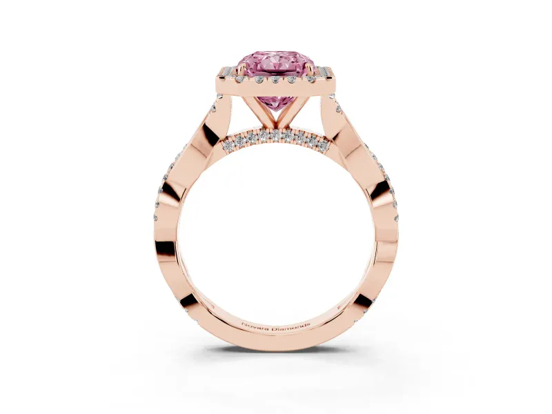 Radiant Cut Twist Halo Engagement Ring Setting for a Fancy Pink Lab-Grown Diamond | Rose Gold