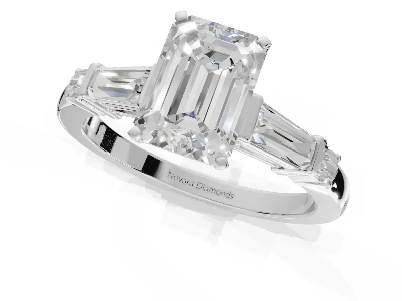 Emerald Cut Tapered Baguette Engagement Ring Setting | Bar Set Sides | Sterling Silver
