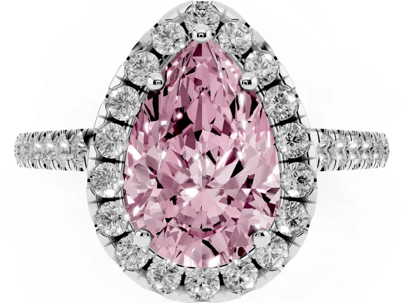 Pear-Shaped Raised Halo Engagement Ring Setting for a Fancy Pink Lab-Grown Diamond | Platinum