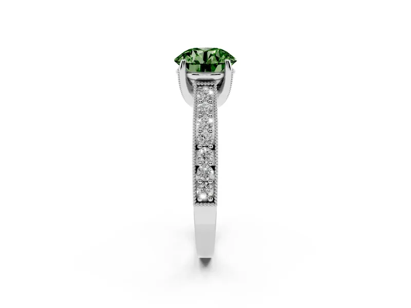 Round Hidden Halo Engagement Ring Setting for a Fancy Green Lab-Grown Diamond | Milgrain Pave | Sterling Silver