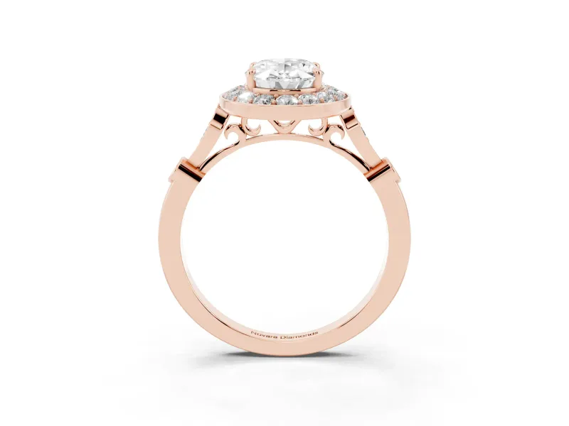 Oval Vintage Halo Engagement Ring Setting | Bezel Station Shoulders | Rose Gold