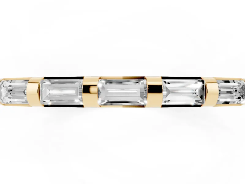 Baguette Diamond Continuous Channel Eternity Band Set in Yellow gold with Polished Walls