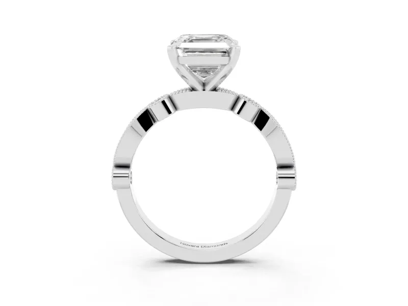 Asscher Cut Vintage Milgrain Solitaire Engagement Ring Setting | Bezel Accents | White Gold