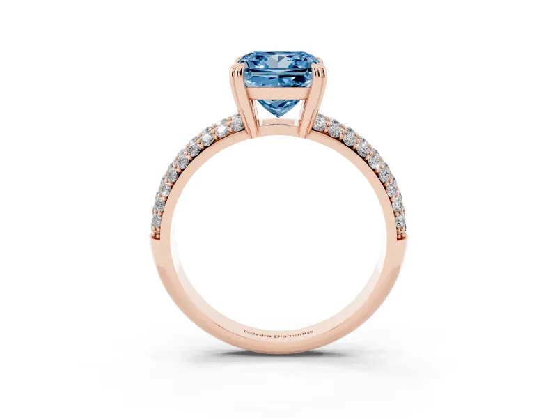 Princess Cut Three Row Pave Engagement Ring Setting for a Fancy Blue Lab-Grown Diamond | Rose Gold
