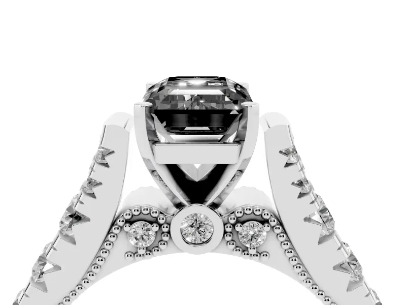 Emerald Cut Graduated Cathedral Engagement Ring Setting for a Black Center | Side Stones | Platinum