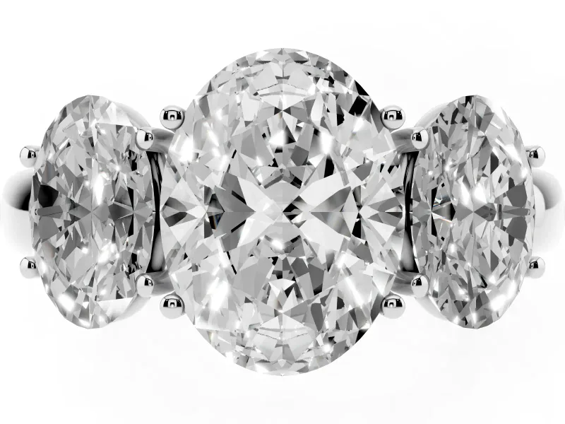 Oval Cut Diamond Three-Stone Ring Set in Silver with Bold Center and Classic Band