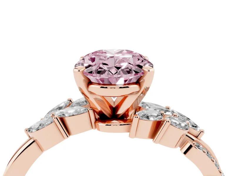 Oval Floral Side Stone Engagement Ring Setting for a Fancy Pink Lab-Grown Diamond | Rose Gold