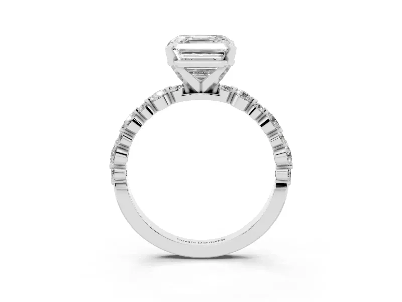 Asscher Cut Pavé Solitaire Engagement Ring Setting | Alternating Accents | Sterling Silver