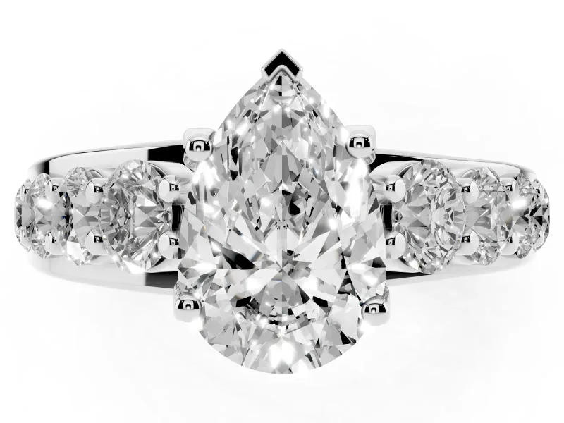 Pear-Shaped Graduated Side Stone Engagement Ring Setting | Shared Prong Rails | Platinum