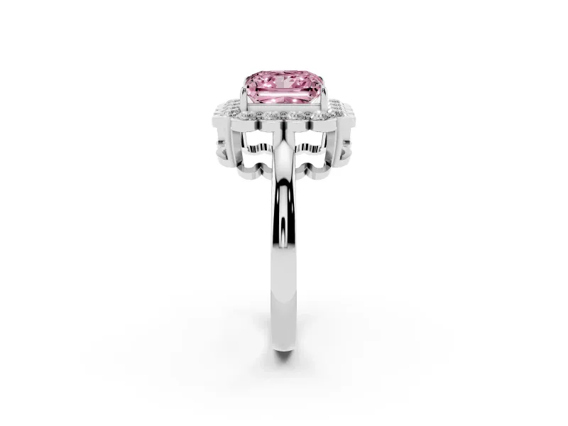 Princess Cut Halo Engagement Ring Setting for a Fancy Pink Lab-Grown Diamond | Sterling Silver - Design NV-24719
