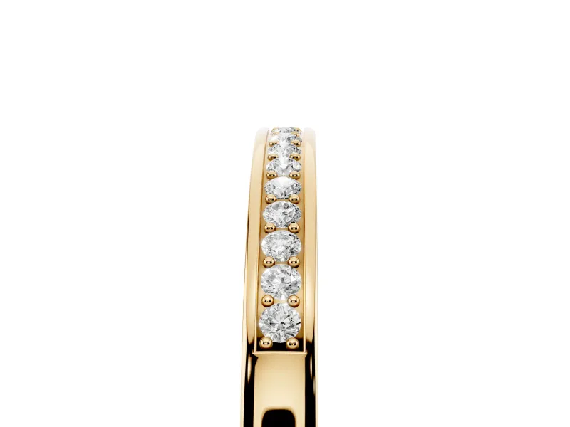 Round Diamond Half Eternity Pavé Band Set in Yellow gold with Plain Lower Shank