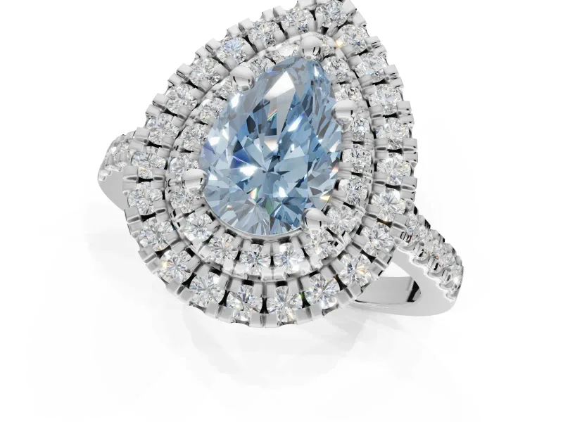 Pear-Shaped Double Halo Engagement Ring Setting for a Fancy Blue Lab-Grown Diamond | Sterling Silver
