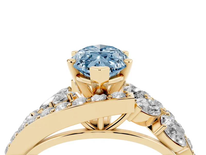Marquise Bypass Pavé Engagement Ring Setting for a Fancy Blue Lab-Grown Diamond | Yellow Gold