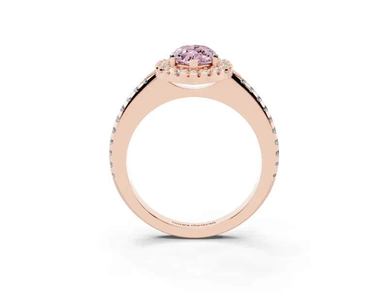Marquise Pave Halo Engagement Ring Setting for a Fancy Pink Lab-Grown Diamond | Pave Band | Rose Gold