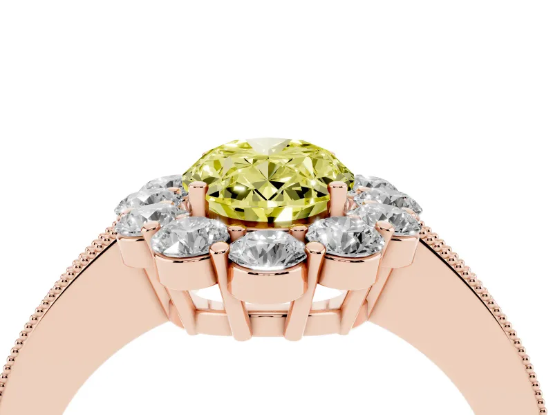 Oval Vintage Halo Engagement Ring Setting for a Fancy Yellow Lab-Grown Diamond | Rose Gold