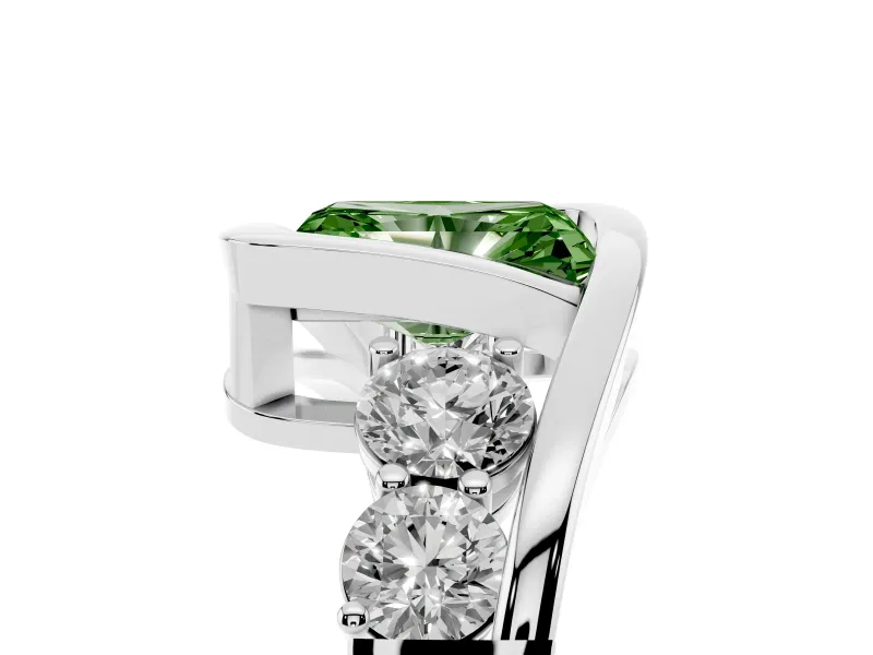 Fancy Green Radiant Cut Diamond Bezel Bypass Ring Set in Silver with Round Accents