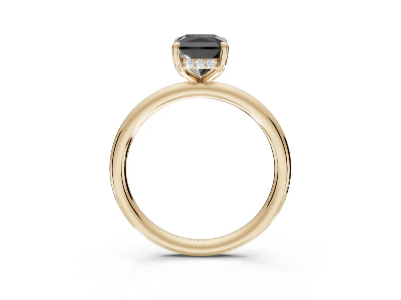 Radiant Cut Hidden Halo Engagement Ring Setting for a Black Center | Thin Plain Band | Yellow Gold