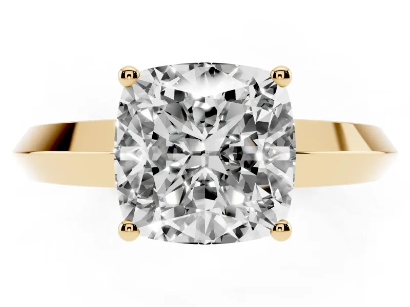 Cushion Cut Knife-Edge Solitaire Engagement Ring Setting | Plain Band | Yellow Gold