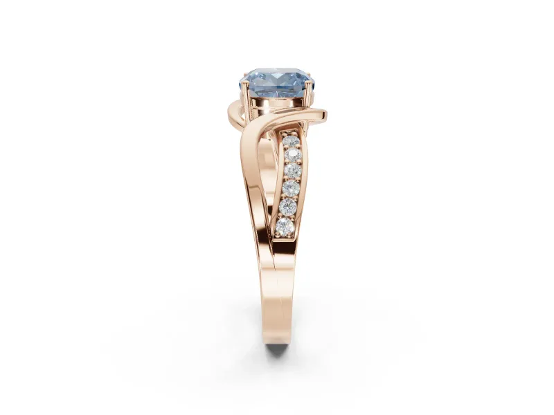 Cushion Cut Bypass Solitaire Engagement Ring Setting for a Fancy Blue Lab-Grown Diamond | Pavé Strands | Rose Gold