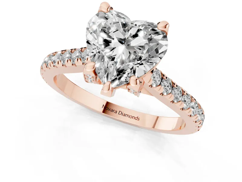 Heart-Shaped Hidden Halo Pave Engagement Ring Setting | Claw Prongs | Rose Gold