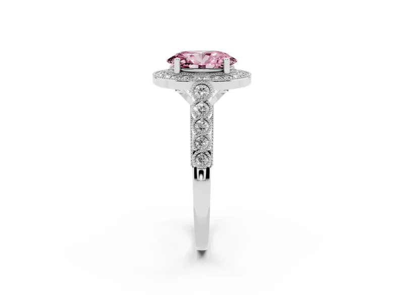 Oval Graduated Milgrain Halo Engagement Ring Setting for a Fancy Pink Lab-Grown Diamond | Platinum