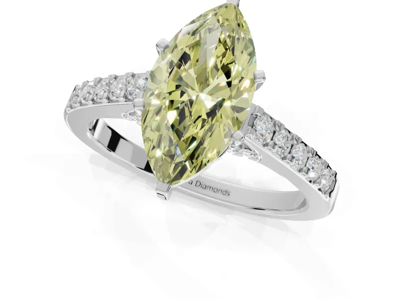 Marquise Pavé Solitaire Engagement Ring Setting for a Fancy Yellow Lab-Grown Diamond | Crossover Gallery | Platinum