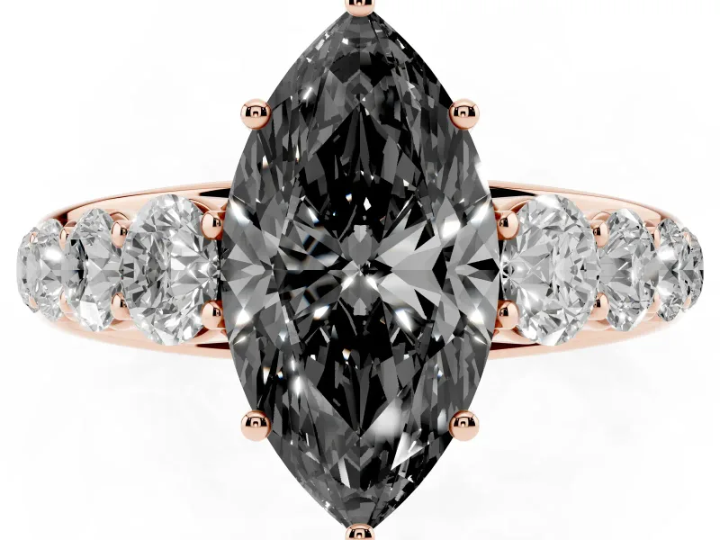 Marquise Graduated Side Stone Engagement Ring Setting for a Black Center | Flat Top Band | Rose Gold