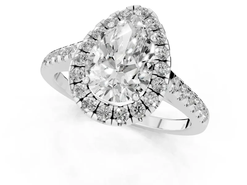 Pear-Shaped Halo Engagement Ring Setting | Pave Shoulders | White Gold