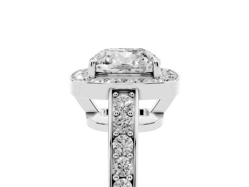 Cushion Cut Framed Halo Engagement Ring Setting | Graduated Pavé Band | Sterling Silver