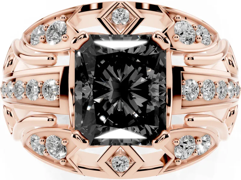 Radiant Cut Art Deco Graduated Engagement Ring Setting for a Black Center | Split Shank | Rose Gold