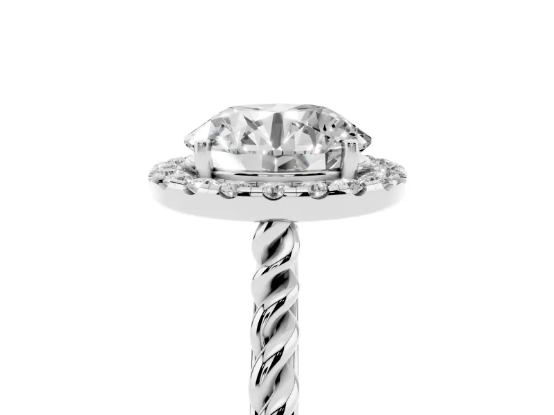 Round Halo Engagement Ring Setting | Twisted Rope Band | Sterling Silver