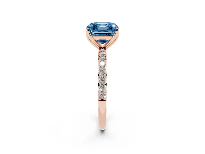 Asscher Cut Pave Engagement Ring Setting for a Fancy Blue Lab-Grown Diamond | Slim Band | Rose Gold
